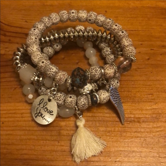 Boho Bead Stretch Stack Gypsy Tassel Bracelets - Picture 6 of 8